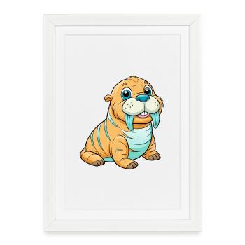 Walrus Cute Cartoon Character Kawaii Clipart - Framed poster (27 × 37 cm) - white - Front