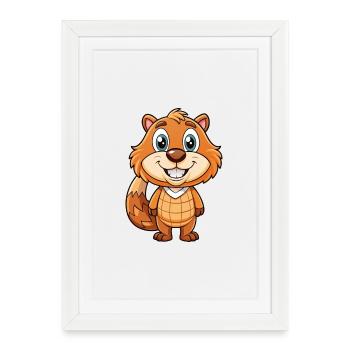 Beaver Cute Cartoon Character Kawaii Clipart - Framed poster (27 × 37 cm) - white - Front