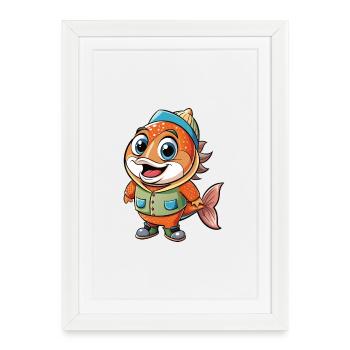 saumon mignon personnage de dessin animé Kawaii Clipart - Affiche encadrée (27 × 37 cm) - blanc - Devant
