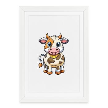 Cow Cute Cartoon Character Kawaii Clipart - Framed poster (27 × 37 cm) - white - Front