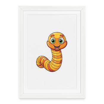 Ver de terre Mignon Personnage De Dessin Animé Kawaii Clipart - Affiche encadrée (27 × 37 cm) - blanc - Devant