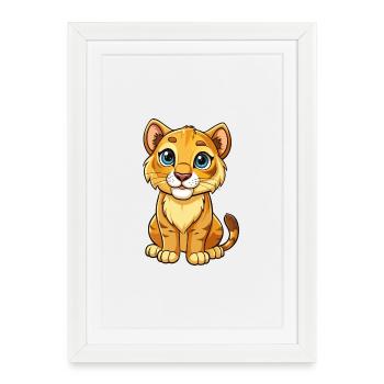 Cougar mignon personnage de dessin animé Kawaii Clipart - Affiche encadrée (27 × 37 cm) - blanc - Devant