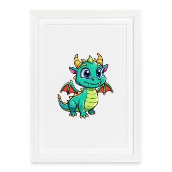 Dragon Mignon Personnage De Dessin Animé Kawaii Clipart - Affiche encadrée (27 × 37 cm) - blanc - Devant