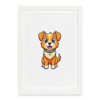 chien mignon personnage de dessin animé Kawaii Clipart - Affiche encadrée (27 × 37 cm) - blanc - Devant