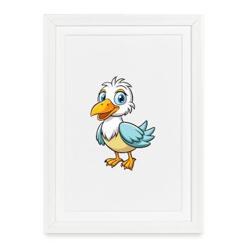 Albatross Mignon Personnage De Dessin Animé Kawaii Clipart - Affiche encadrée (27 × 37 cm) - blanc - Devant