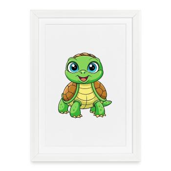 Turtle Cute Cartoon Character Kawaii Clipart - Framed poster (27 × 37 cm) - white - Front