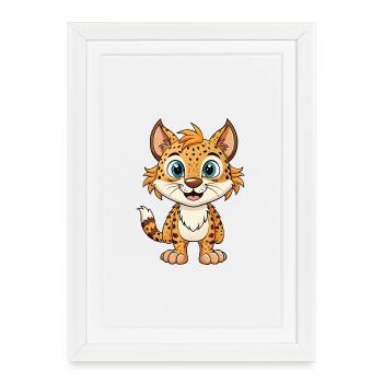 Chat sauvage Mignon Personnage de dessin animé Kawaii Clipart - Affiche encadrée (27 × 37 cm) - blanc - Devant