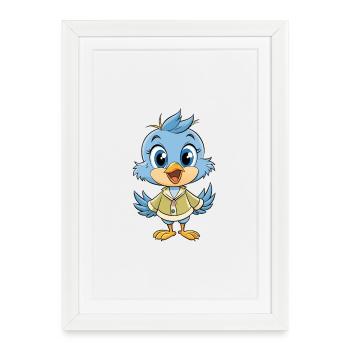 Titmouse Mignon Personnage De Dessin Animé Kawaii Clipart - Affiche encadrée (27 × 37 cm) - blanc - Devant