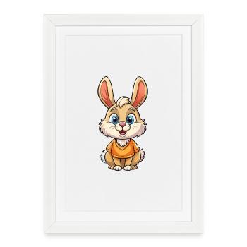 Lapin Mignon Personnage De Dessin Animé Kawaii Clipart - Affiche encadrée (27 × 37 cm) - blanc - Devant