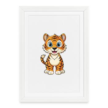 tigre mignon personnage de dessin animé kawaii clipart - Affiche encadrée (27 × 37 cm) - blanc - Devant