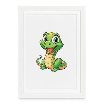 serpent mignon personnage de dessin animé Kawaii Clipart - Affiche encadrée (27 × 37 cm) - blanc - Devant