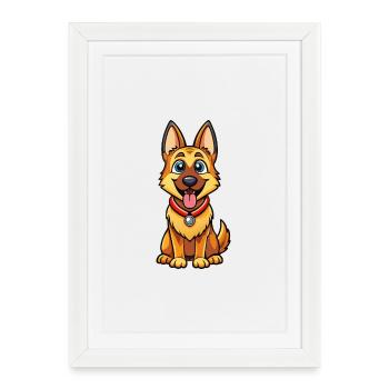 Berger allemand chien mignon dessin animé Kawaii Clipart - Affiche encadrée (27 × 37 cm) - blanc - Devant