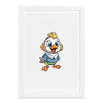 pluvier mignon personnage de dessin animé Kawaii Clipart - Affiche encadrée (27 × 37 cm) - blanc - Devant