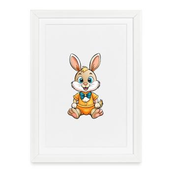 Lapin Mignon Personnage De Dessin Animé Kawaii Clipart - Affiche encadrée (27 × 37 cm) - blanc - Devant