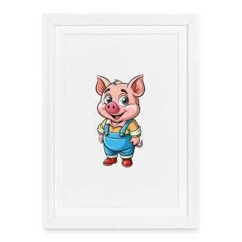 Cochon Mignon Personnage De Dessin Animé Kawaii Clipart - Affiche encadrée (27 × 37 cm) - blanc - Devant