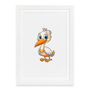 Pélican Mignon Personnage De Dessin Animé Kawaii Clipart - Affiche encadrée (27 × 37 cm) - blanc - Devant