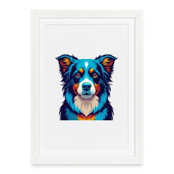 Chien de berger australien Dessin animé kawaii coloré - Affiche encadrée (27 × 37 cm) - blanc - Devant