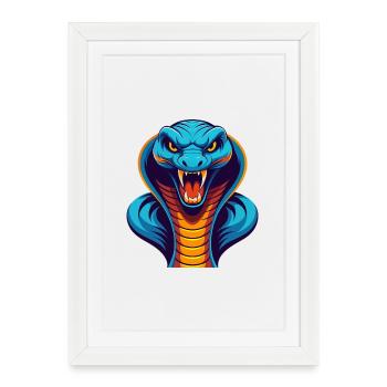 Cobra coloré Kawaii Dessin animé Personnage Clipart - Affiche encadrée (27 × 37 cm) - blanc - Devant