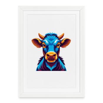 Cow Colorful Kawaii Cartoon Character Clipart - Framed poster (27 × 37 cm) - white - Front