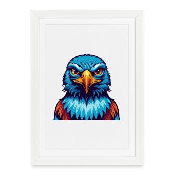faucon coloré kawaii personnage de dessin animé clipart - Affiche encadrée (27 × 37 cm) - blanc - Devant