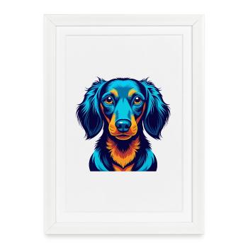 Teckel chien coloré Kawaii personnage de dessin animé - Affiche encadrée (27 × 37 cm) - blanc - Devant