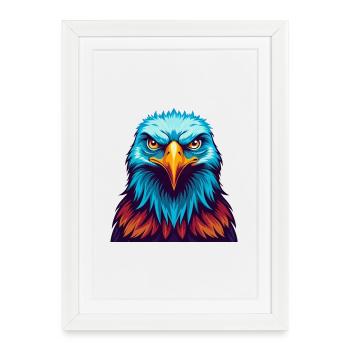 aigle coloré kawaii dessin animé personnage clipart - Affiche encadrée (27 × 37 cm) - blanc - Devant