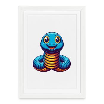 Ver de terre coloré Kawaii personnage de dessin animé Animal de compagnie - Affiche encadrée (27 × 37 cm) - blanc - Devant