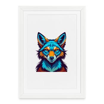 Coyote coloré Kawaii personnage de dessin animé Clipart - Affiche encadrée (27 × 37 cm) - blanc - Devant