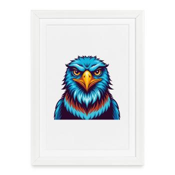 Hawk coloré Kawaii Dessin animé Personnage Clipart - Affiche encadrée (27 × 37 cm) - blanc - Devant