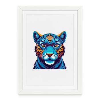 Jaguar coloré Kawaii dessin animé Personnage Clipart - Affiche encadrée (27 × 37 cm) - blanc - Devant