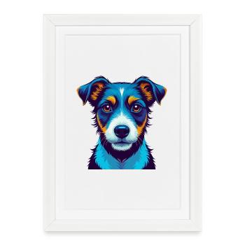 Jack Russell Terrier Chien Coloré Kawaii Dessin Animé - Affiche encadrée (27 × 37 cm) - blanc - Devant
