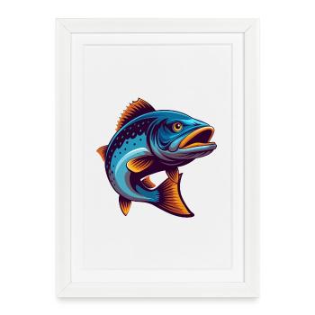 Saumon coloré Kawaii Dessin animé Personnage Clipart - Affiche encadrée (27 × 37 cm) - blanc - Devant
