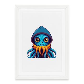 calmar coloré kawaii personnage de dessin animé clipart - Affiche encadrée (27 × 37 cm) - blanc - Devant