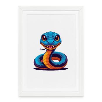 serpent coloré kawaii dessin animé personnage clipart - Affiche encadrée (27 × 37 cm) - blanc - Devant
