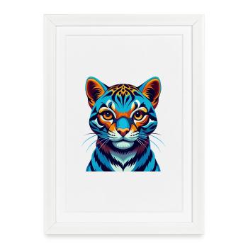 Ocelot Colorful Kawaii Cartoon Character Clipart - Framed poster (27 × 37 cm) - white - Front