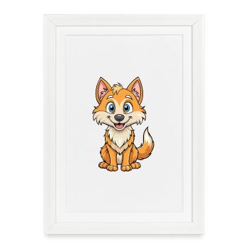 loup mignon personnage de dessin animé Kawaii Clipart - Affiche encadrée (27 × 37 cm) - blanc - Devant