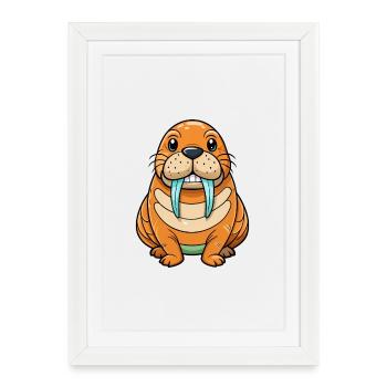 Walrus Cute Cartoon Character Kawaii Clipart - Framed poster (27 × 37 cm) - white - Front