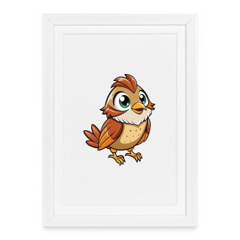 Moineau Mignon Personnage De Dessin Animé Kawaii Clipart - Affiche encadrée (27 × 37 cm) - blanc - Devant