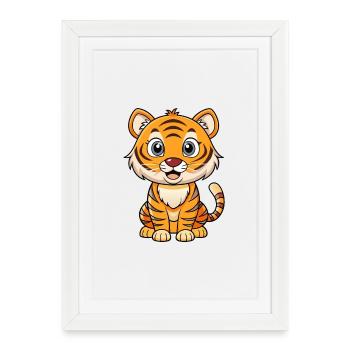 tigre mignon personnage de dessin animé kawaii clipart - Affiche encadrée (27 × 37 cm) - blanc - Devant