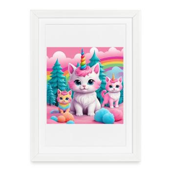 Chatons licornes - Affiche encadrée (27 × 37 cm) - blanc - Devant