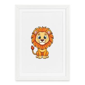 Lion Cute Cartoon Character Kawaii Clipart - Framed poster (27 × 37 cm) - white - Front