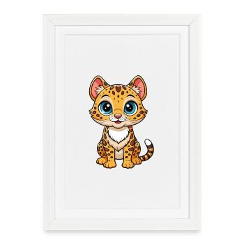 Ocelot Cute Cartoon Character Kawaii Clipart - Framed poster (27 × 37 cm) - white - Front