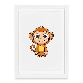 singe mignon personnage de dessin animé Kawaii Clipart - Affiche encadrée (27 × 37 cm) - blanc - Devant