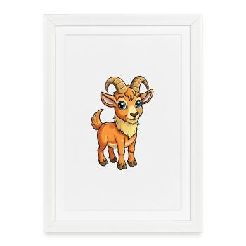 Ibex Mignon Personnage De Dessin Animé Kawaii Clipart - Affiche encadrée (27 × 37 cm) - blanc - Devant