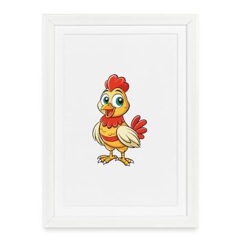 Poule mignon personnage de dessin animé Kawaii Clipart - Affiche encadrée (27 × 37 cm) - blanc - Devant