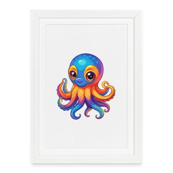Octopus Colorful Kawaii Cartoon Character Clipart - Framed poster (27 × 37 cm) - white - Front