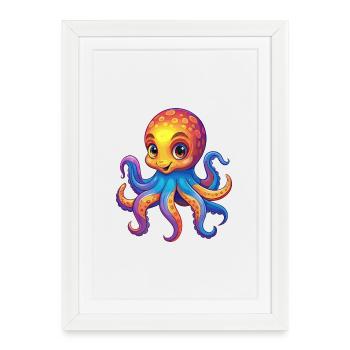 Octopus Colorful Kawaii Cartoon Sea Animal - Framed poster (27 × 37 cm) - white - Front