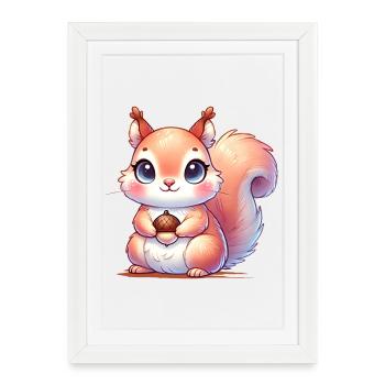 L’écureuil mignon avec sa nourriture préférée - Affiche encadrée (27 × 37 cm) - blanc - Devant