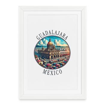 Design de voyage à Guadalajara au Mexique - Affiche encadrée (27 × 37 cm) - blanc - Devant