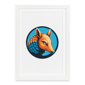 Armadillo mignon Kawaii dessin animé Animal Animal Pet Logo - Affiche encadrée (27 × 37 cm) - blanc - Devant
